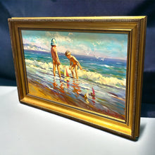 Cargar imagen en el visor de la galería, Oleo Niños Jugando En La Orilla Del Mar