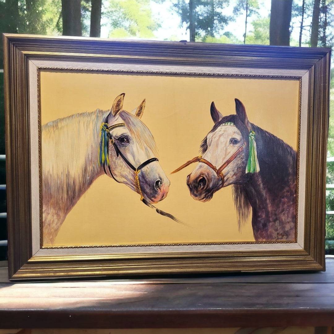 Impresionante óleo de caballos cartujanos por J. Lara enmarcado, ideal para decoración clásica en espacios de Home & Garden > Decor.