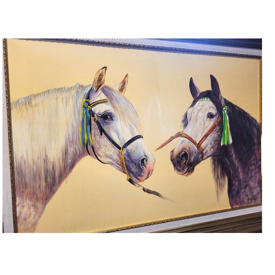 Impresionante óleo de caballos cartujanos por J. Lara enmarcado, ideal para decoración clásica en espacios de Home & Garden > Decor.