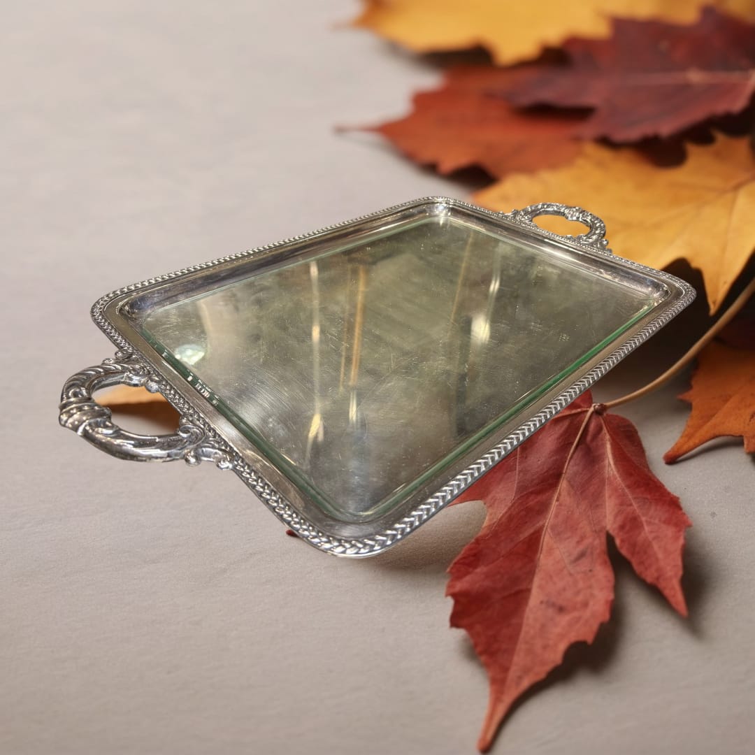 La Bandeja rectangular de metal plateado es una pieza clásica pensada para quienes valoran el detalle, la distinción y la funcionalidad con estética. 