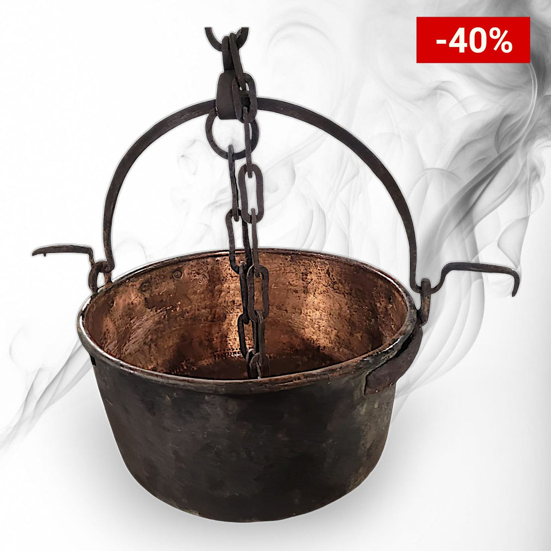 La belleza del cobre trabajado a mano. Un caldero auténtico con interior martillado y acabado rústico.