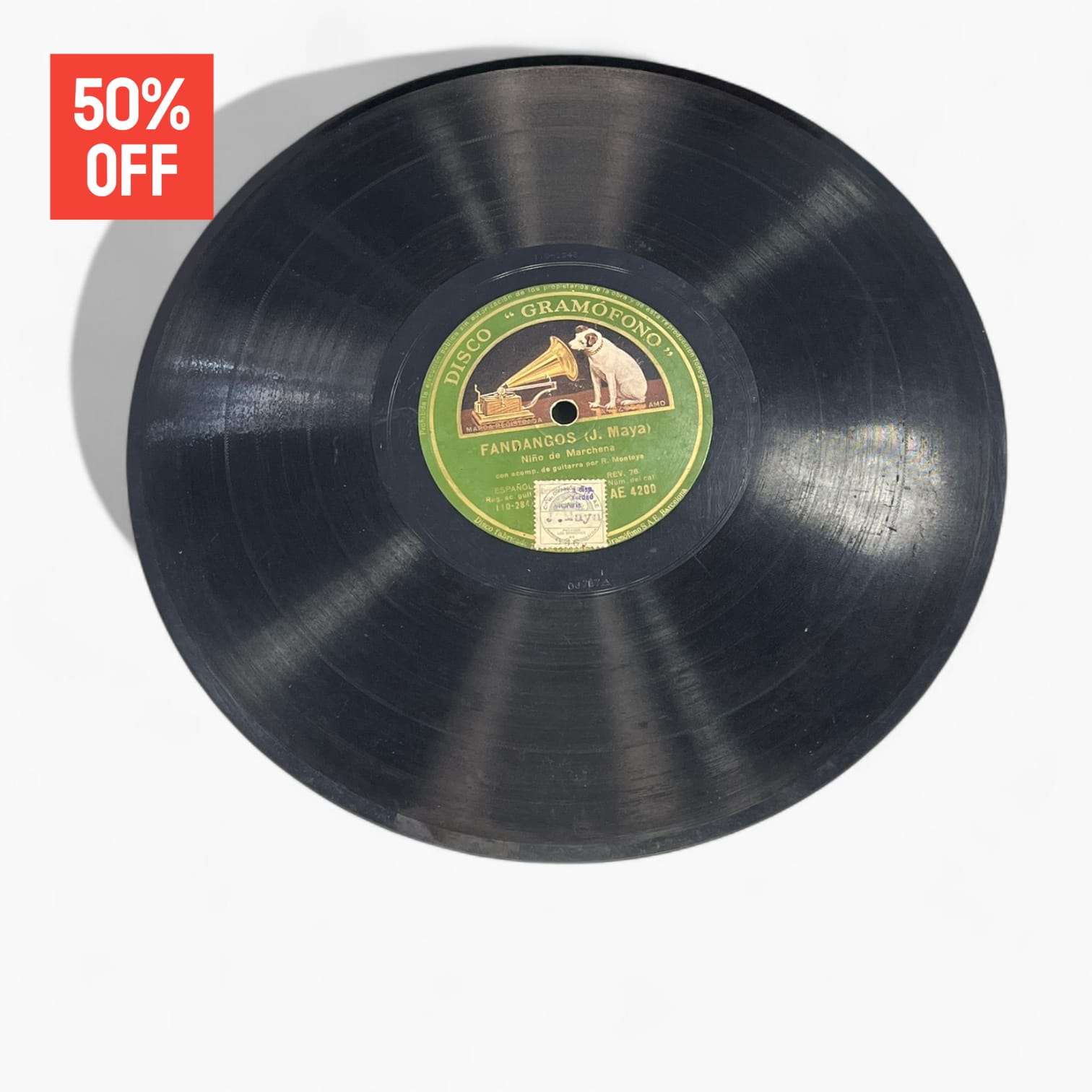 Disco de pizarra con grabación de Fandangos de Maya, incluido en lote de 10 discos antiguos para decoración temática musical.