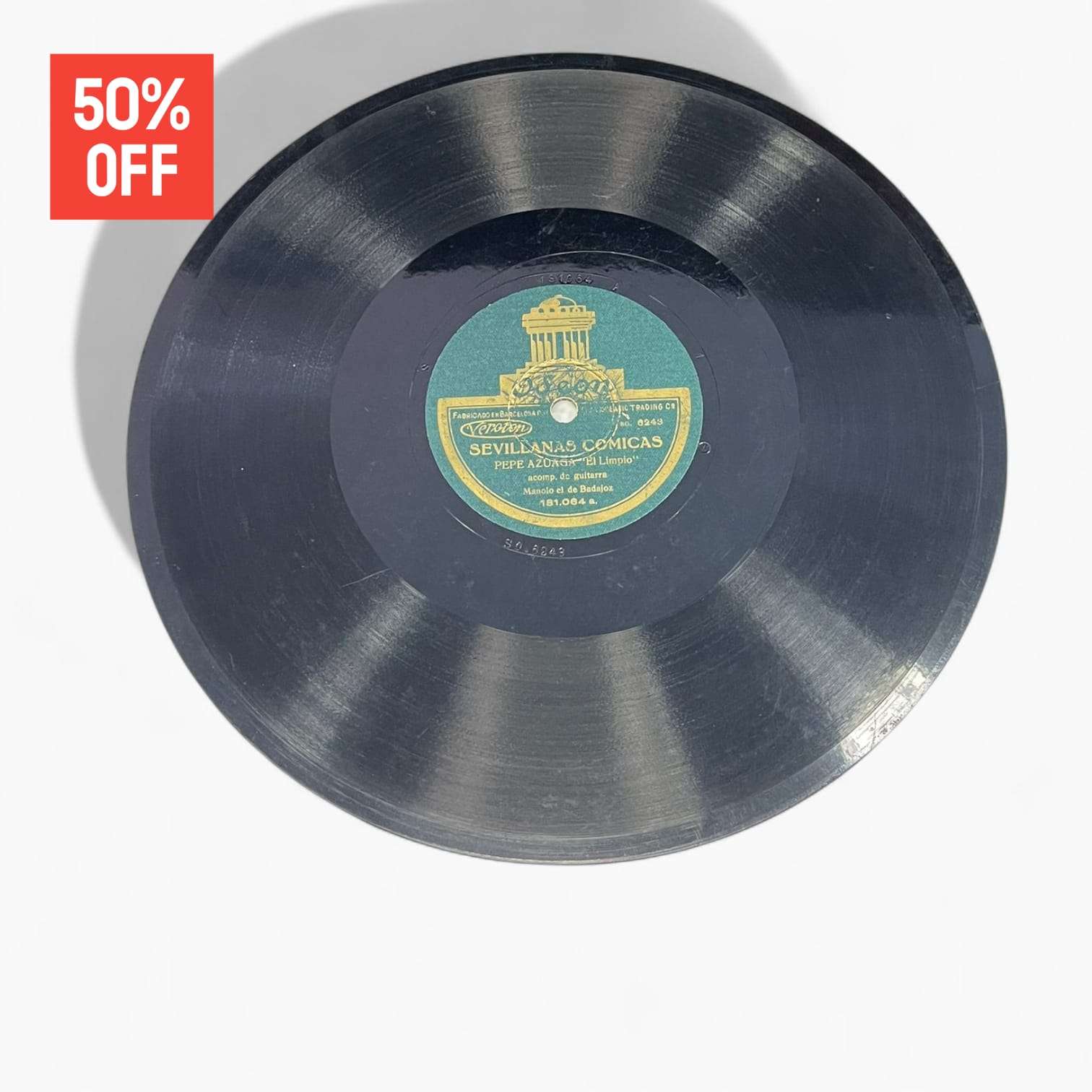 Disco de pizarra con grabación de Sevillanas Cómicas, ideal para decoración vintage, incluido en lote de 10 discos antiguos.