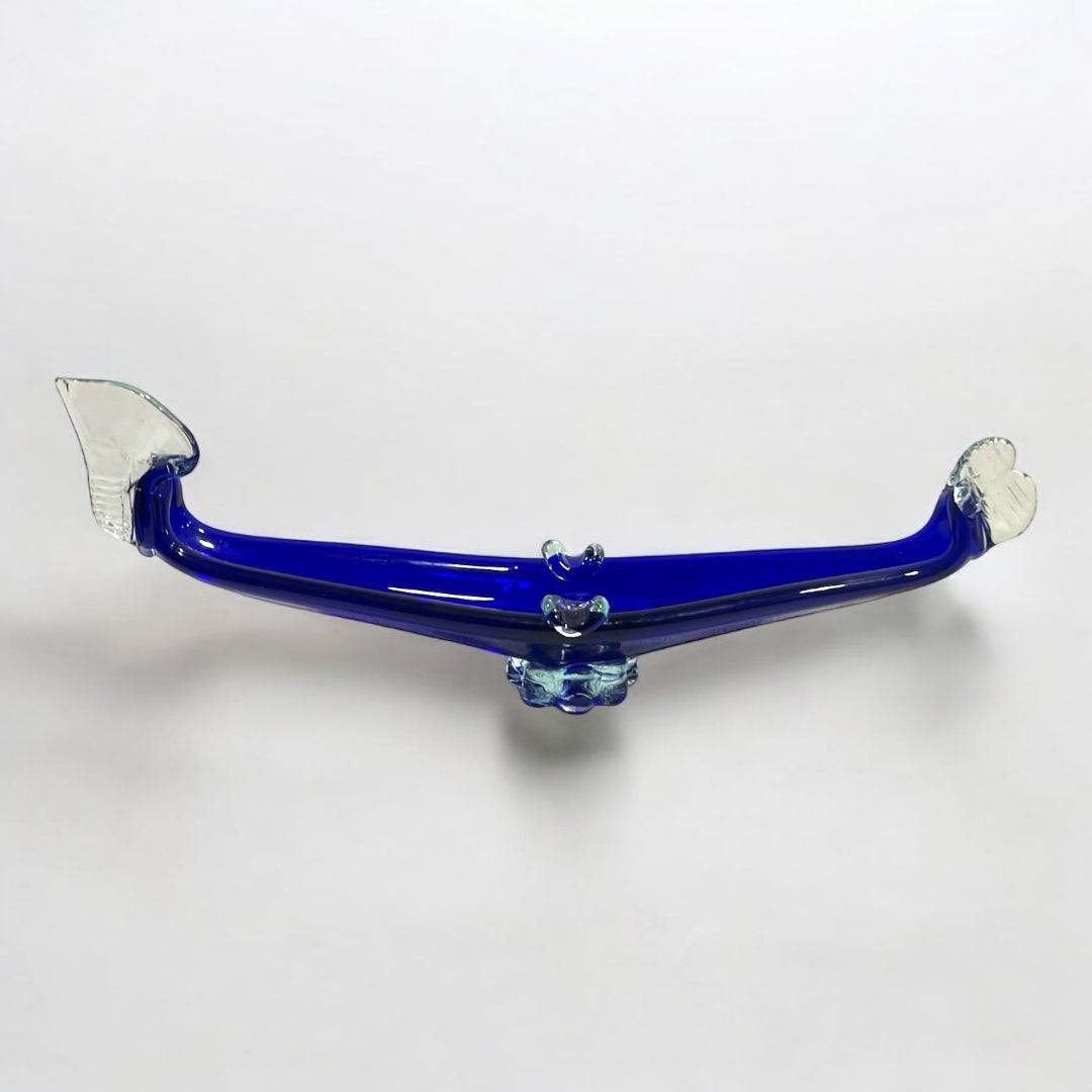 Góndola de Cristal Murano Azul Cobalto con detalles transparentes, pieza decorativa artesanal ideal para interiores elegantes. Compra única de decoración veneciana.