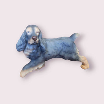Figura de Cocker Spaniel Azul en porcelana biscuit, edición limitada firmada por C. Martin. Escultura decorativa exclusiva para el hogar.