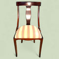 Silla clásica de comedor en caoba con respaldo curvo y asiento tapizado a rayas, ideal para decoración de interiores en Home & Garden.