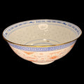 Cuenco de porcelana china azul y blanco con detalles rojos y patrón floral. Parte del lote de porcelana china: tazón + 4 cuencos y cucharas.