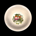 Cuenco Pontesa de porcelana española vintage con diseño de frutas en el centro. Ideal para decoración de mesa o colección retro.