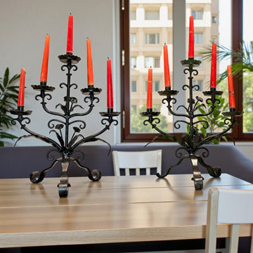 Pareja de candelabros de forja antiguos 5 velas grandes