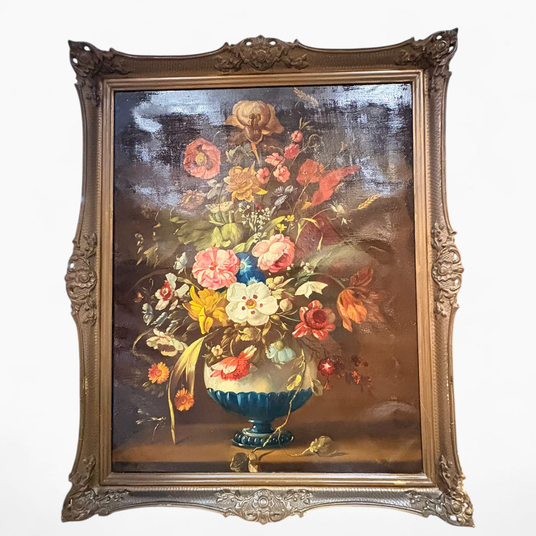 Cuadro al óleo jarrón con flores y marco | estética atemporal