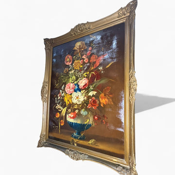 Cuadro al óleo jarrón con flores y marco | estética atemporal