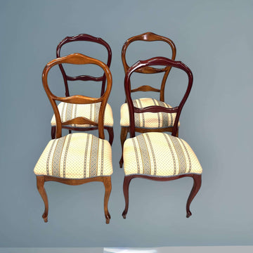 Lote de 4 sillas clásicas tapizadas en madera