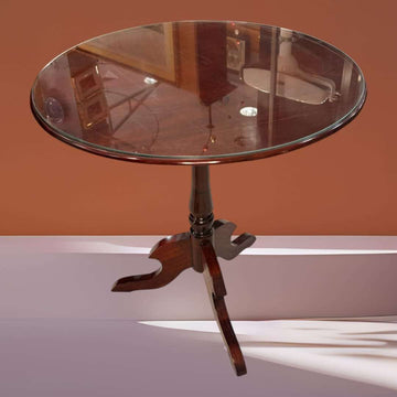 Velador de caoba clásico con tapa de cristal