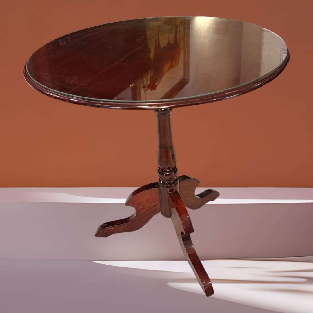 Velador de caoba clásico con tapa de cristal