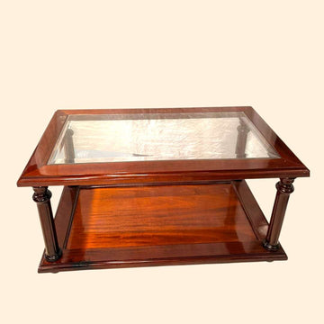 Mesa de Salón de Caoba con Cristal Biselado