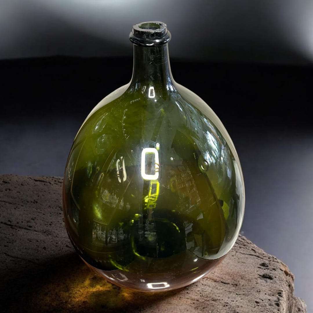 Gran Damajuana antigua de cristal verde soplado