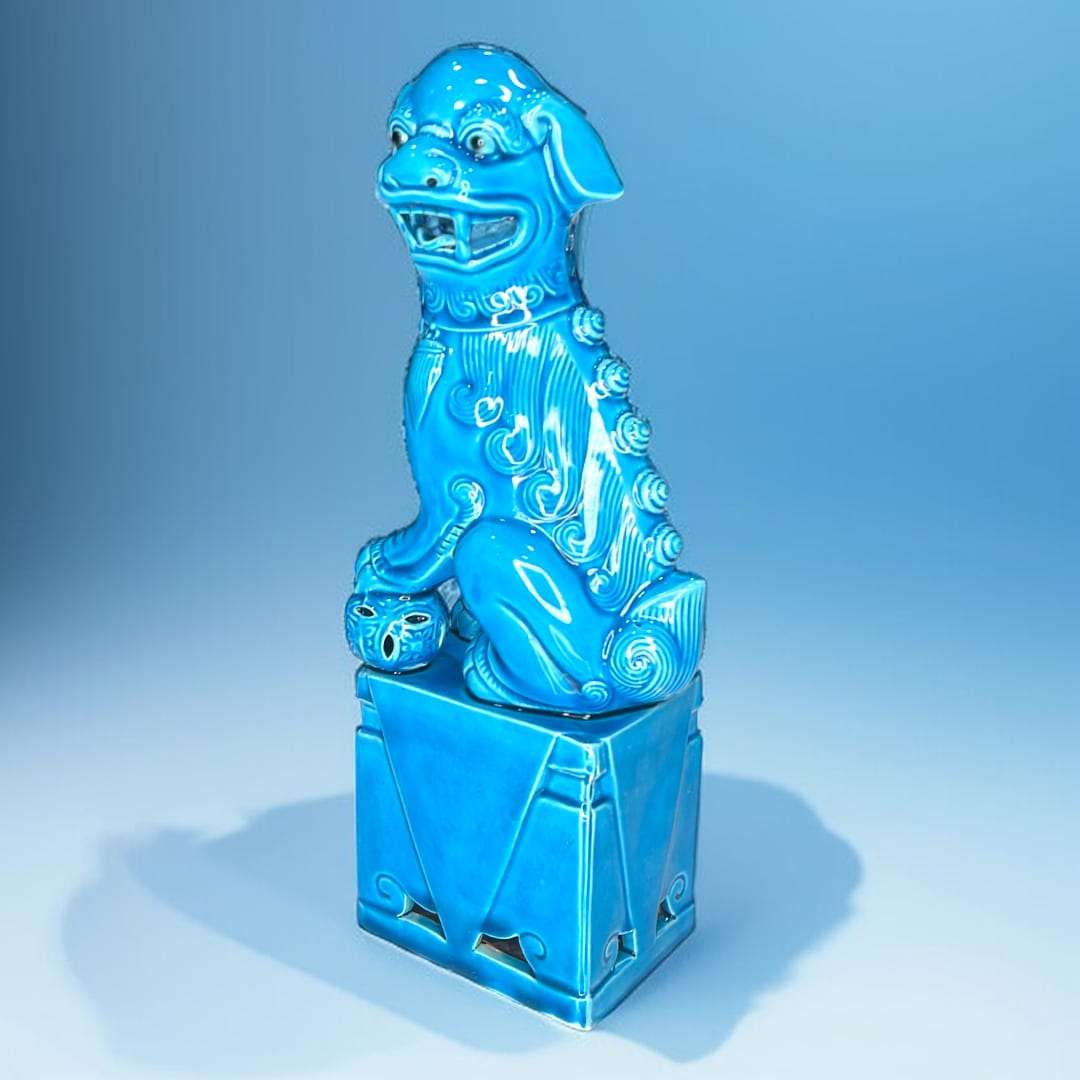 León Fu cerámica china azul 24 cm decorativo