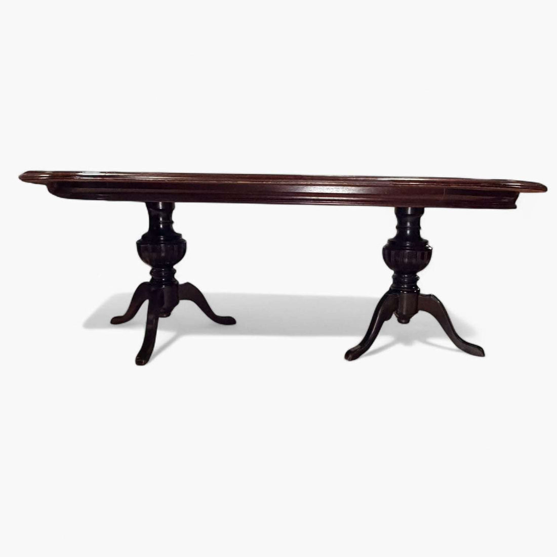 Mesa comedor de caoba clásica con doble pedestal