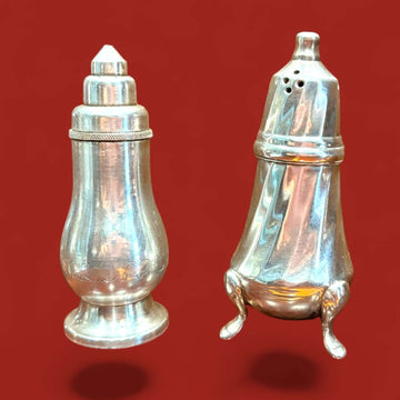 Salero y pimientero antiguo plateado de metal
