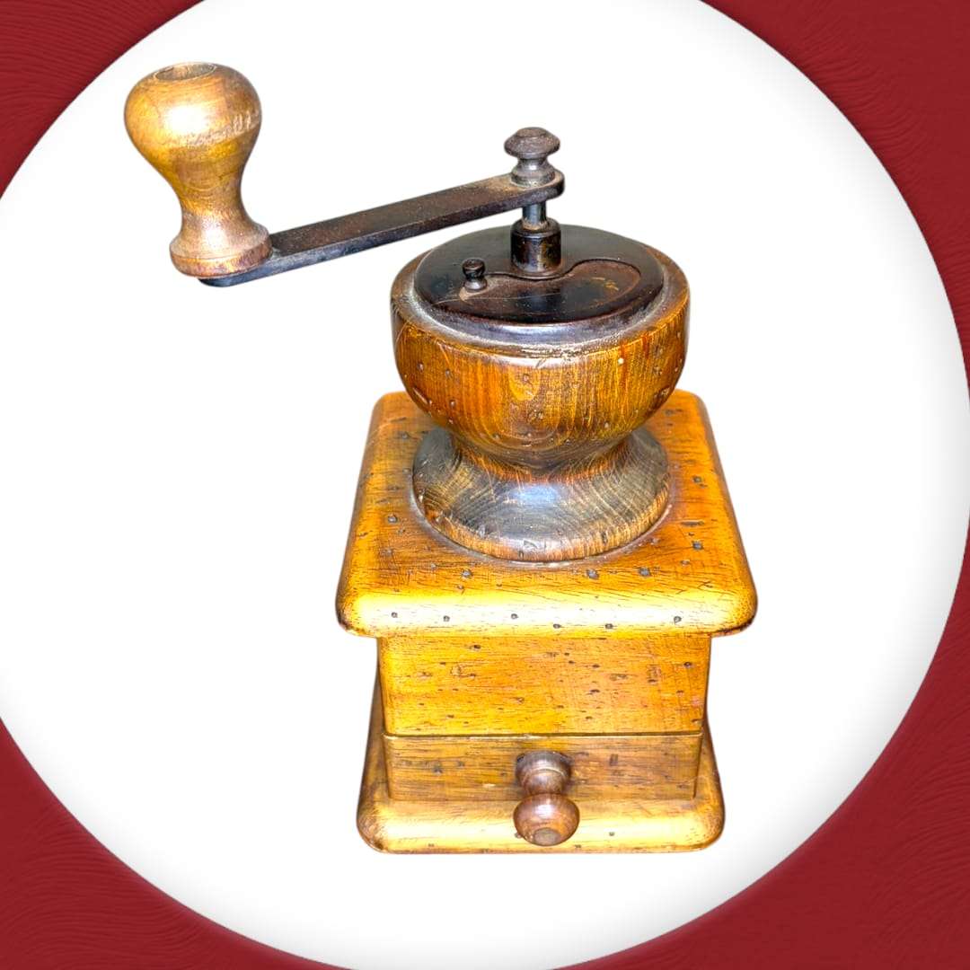 Molinillo de café antiguo de madera con manivela decorativo para hogar y jardín