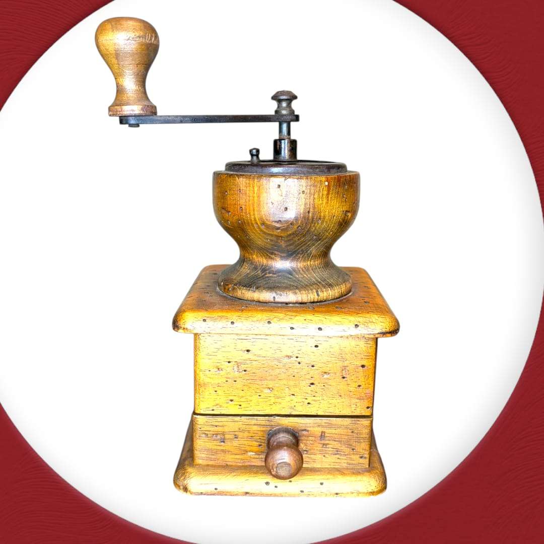 Molinillo de café antiguo de madera con manivela decorativo para hogar y jardín