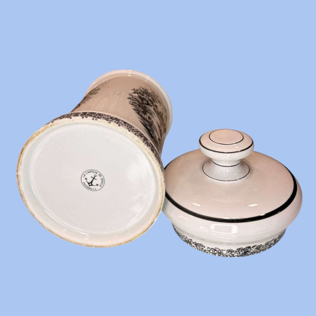 Albarelo de loza La Cartuja de Sevilla Pickman en negro clásico decorativo para hogar