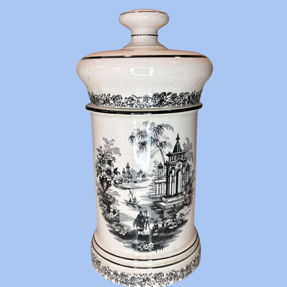 Albarelo de loza La Cartuja de Sevilla Pickman en negro clásico decorativo para hogar