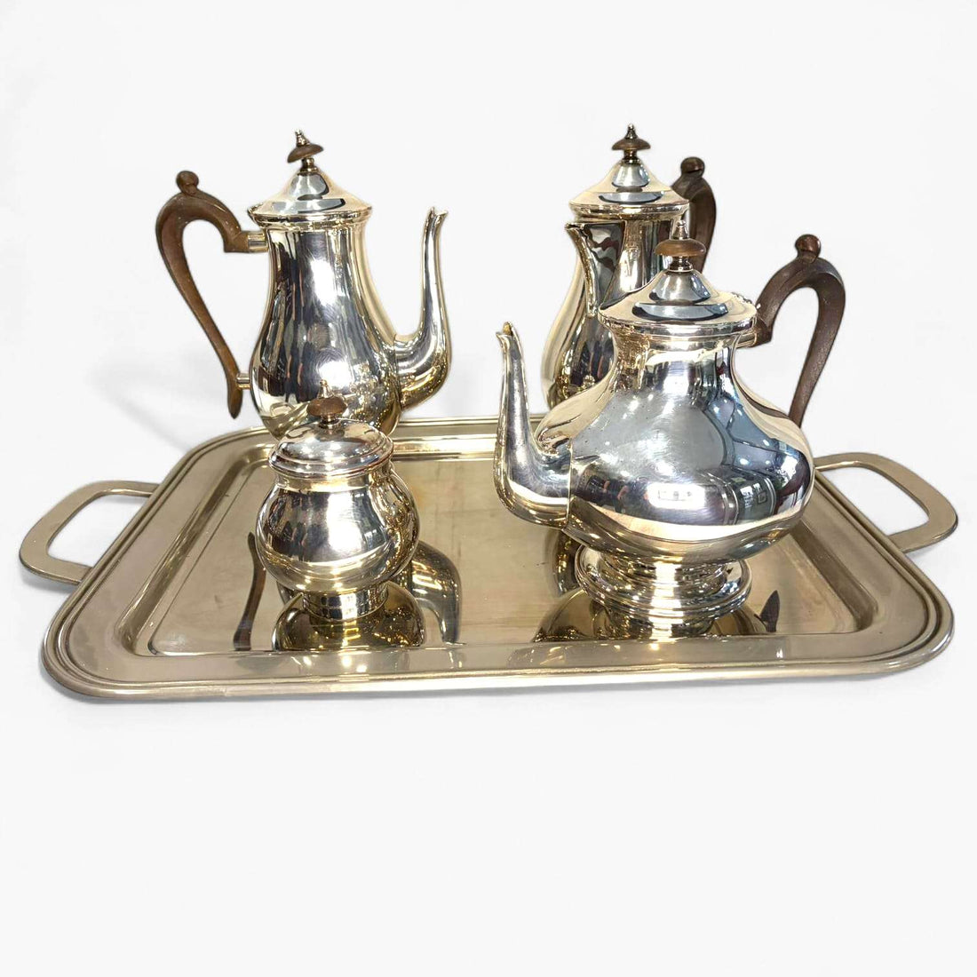 Juego de café antiguo plateado estilo inglés completo