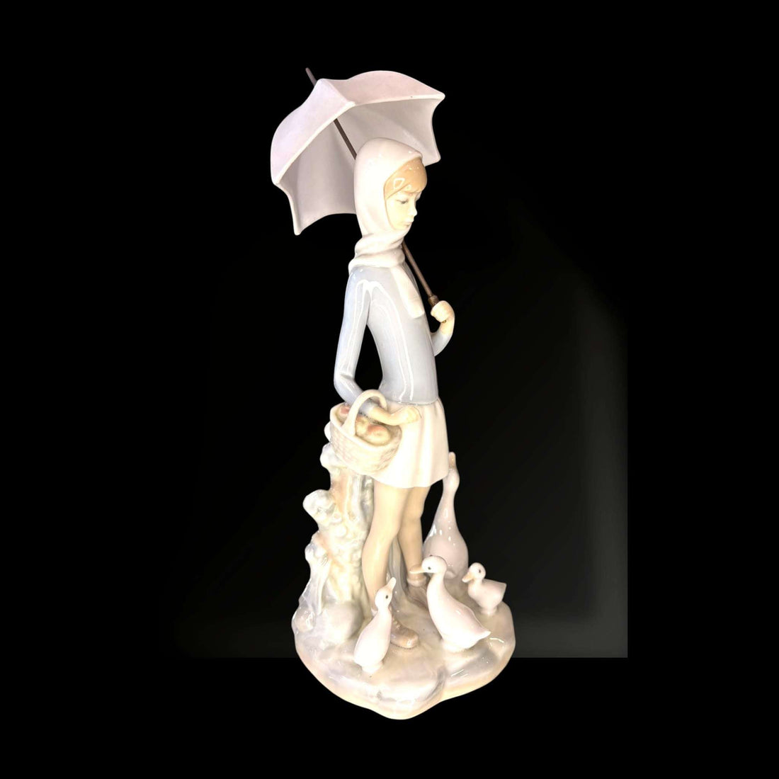 Figura Lladró niña con paraguas y ocas porcelana decorativa