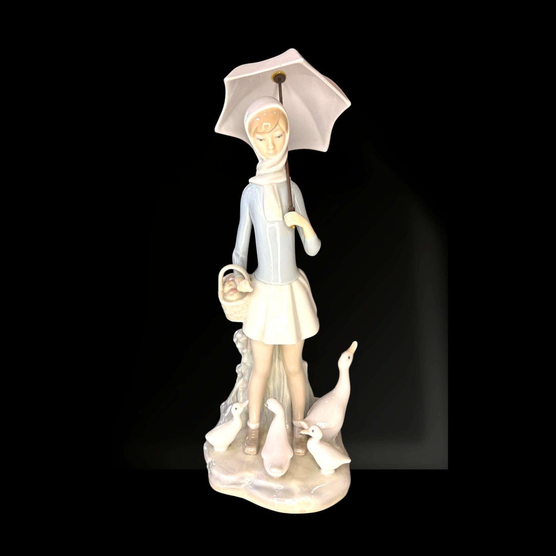 Figura Lladró niña con paraguas y ocas porcelana decorativa