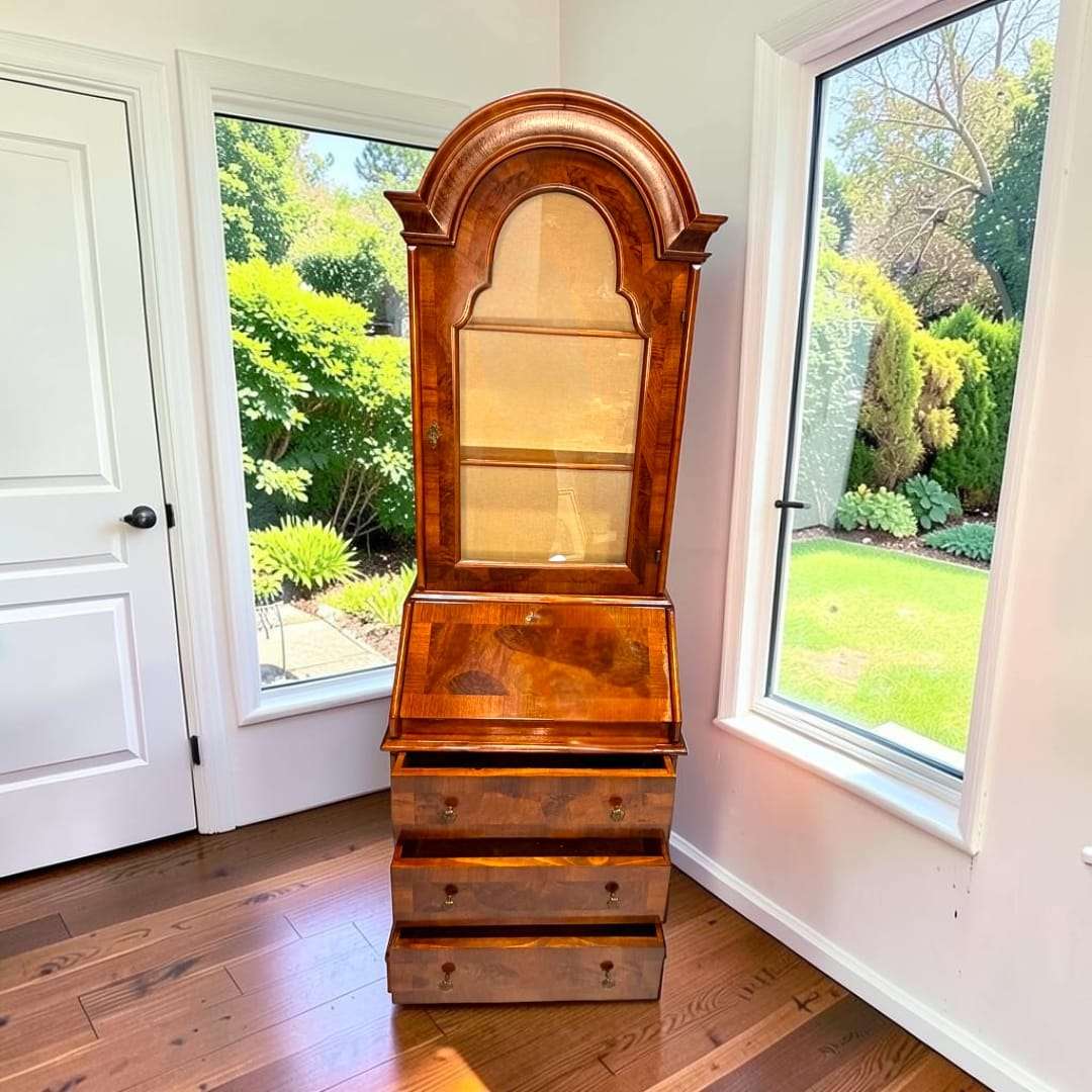 Este escritorio secreter de caoba no es solo un mueble auxiliar: es una pieza con valor decorativo, funcional y visual. Su diseño permite decorar en altura, aprovechar espacios reducidos y aportar un aire distinguido a cualquier estancia. La combinación de vitrina, escritorio abatible y cajonera inferior lo convierte en un mueble muy completo.
