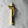 Crucifijo de bronce y caoba con figura de Jesucristo crucificado, diseño clásico y elegante, decoración religiosa para pared - SKU: A-218.1