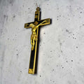 Crucifijo antiguo de caoba y bronce para pared con figura de Jesucristo crucificado, decoración religiosa para hogar o capilla, SKU: A-218.1