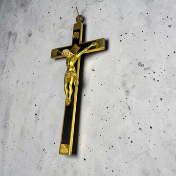 Crucifijo antiguo de caoba y bronce para pared con figura de Jesucristo crucificado, decoración religiosa para hogar o capilla, SKU: A-218.1