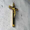 Crucifijo de bronce y caoba con figura de Jesucristo crucificado, pieza religiosa decorativa para pared, estilo antiguo, SKU: A-218.1