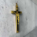 Crucifijo antiguo de caoba y bronce con figura de Jesucristo crucificado, decorativo para pared, pieza religiosa para hogar o capilla - SKU: A-218.1