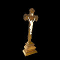 Crucifijo de sobremesa estilo Napoleón III en madera y bronce con figura de Cristo en porcelana, decorativo y elegante para altar religioso