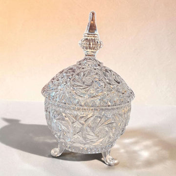 Bombonera de cristal con tapa y relieves única