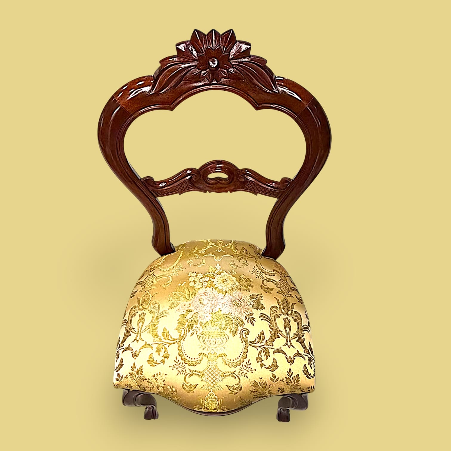 Silla isabelina de caoba y asiento tapizado floral - Cositas Antiguas – La Guadaña, Anticuarios Online en Jerez , vender antigüedades, muebles antiguos