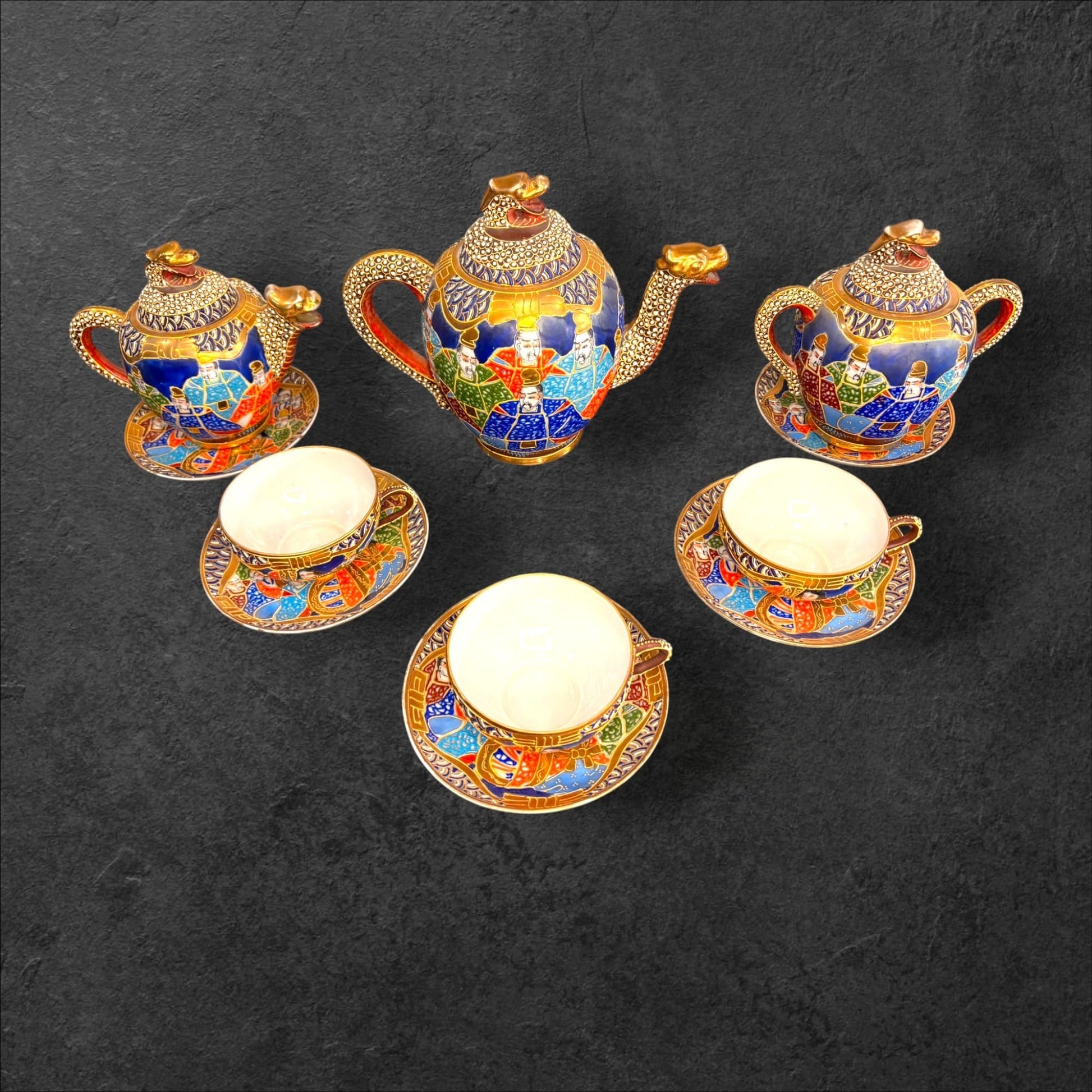 Juego de té japonés estilo Satsuma con dragones dorados - Cositas Antiguas – La Guadaña, Anticuarios Online en Jerez , vender antigüedades, muebles antiguos