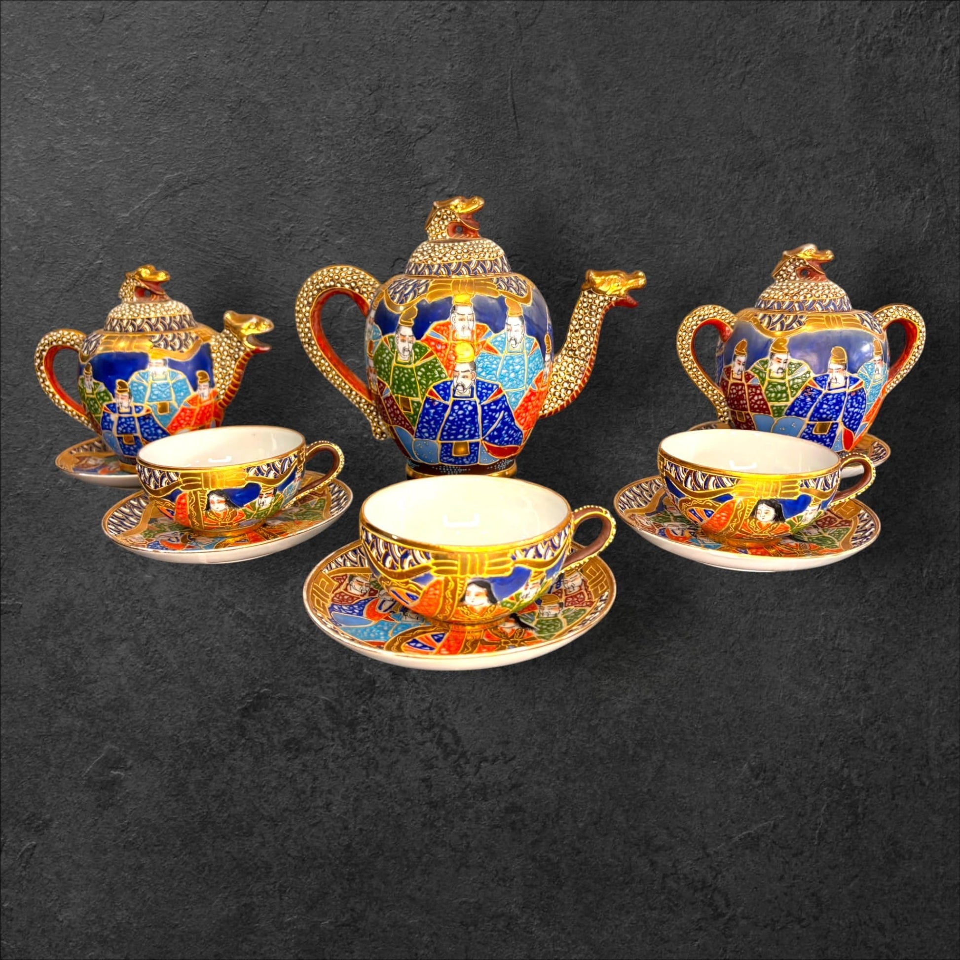 Juego de té japonés estilo Satsuma con dragones dorados - Cositas Antiguas – La Guadaña, Anticuarios Online en Jerez , vender antigüedades, muebles antiguos