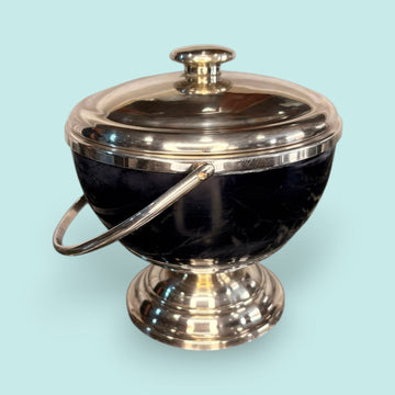 Salsera metal plateado con cristal azul cobalto y cucharón - Cositas Antiguas – La Guadaña, Anticuarios Online en Jerez , vender antigüedades, muebles antiguos