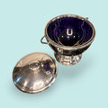 Salsera metal plateado con cristal azul cobalto y cucharón - Cositas Antiguas – La Guadaña, Anticuarios Online en Jerez , vender antigüedades, muebles antiguos