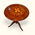 Mesa velador de caoba con taracea floral en la tapa - Cositas Antiguas – La Guadaña, Anticuarios Online en Jere