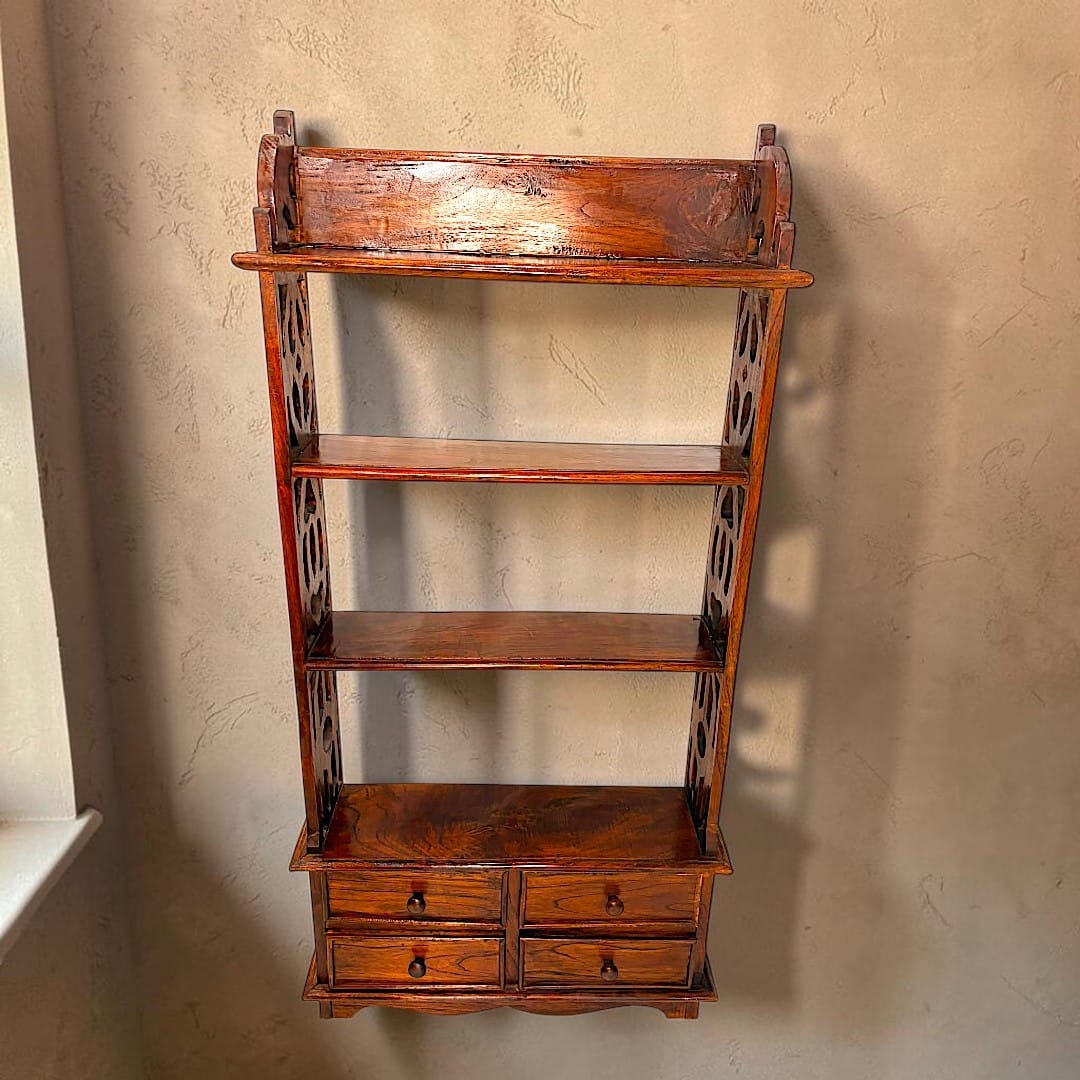 Estantería de pared de teca para libros con cuatro cajones - Cositas Antiguas – La Guadaña, Anticuarios Online en Jerez , vender antigüedades, muebles antiguos