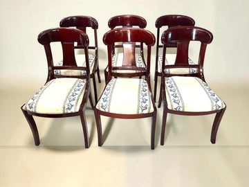 Juego de 6 sillas de caoba tapizadas para comedor