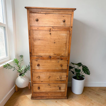 Secreter antiguo rústico de madera con escritorio abatible | 155 cm