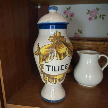 Tarro antiguo de farmacia Albaredo Tilice pintado a mano.