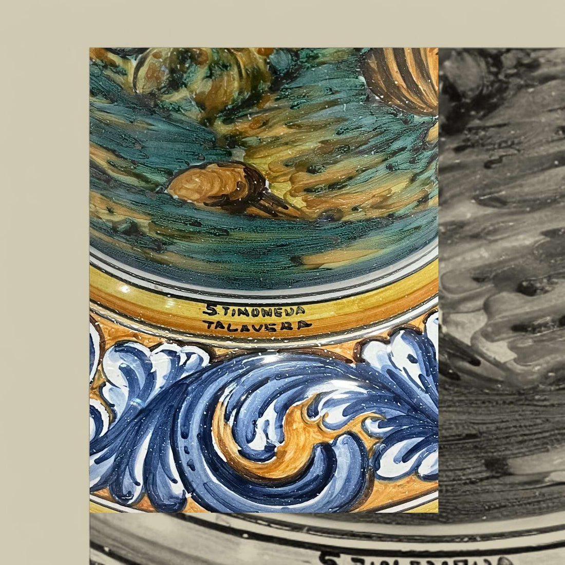 Ánfora con columna Talavera esmaltada | Pieza clásica única