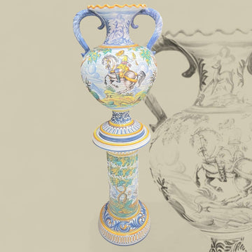 Ánfora con columna Talavera esmaltada | Pieza clásica única